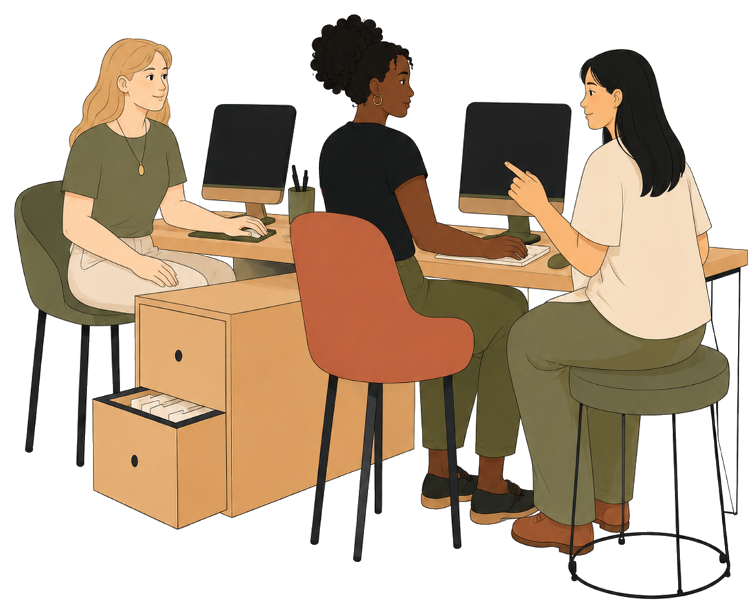 Diverse women working together in an office